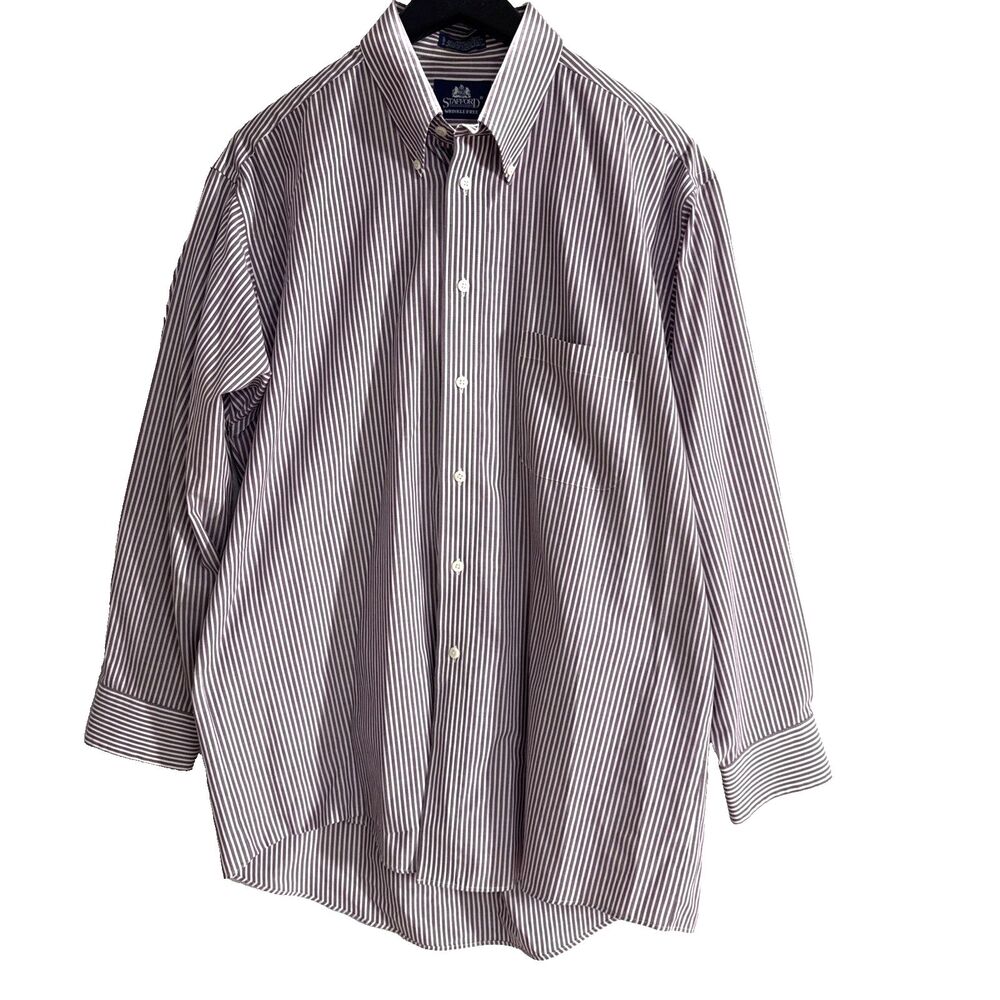 Stafford Mens Purple Striped Wrinkle Free Broadcloth Long Sleeve - 16.5 32/33